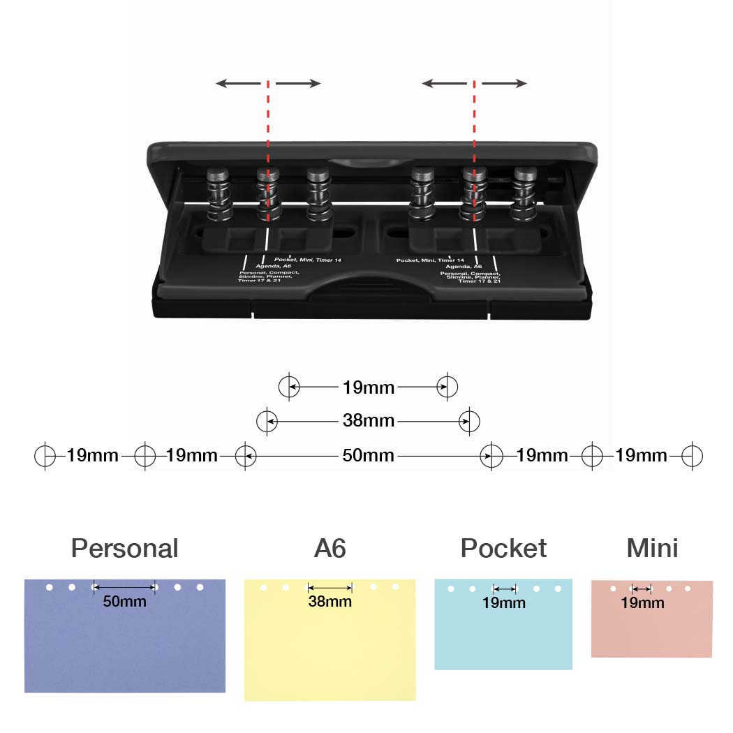 Adjustable 6-Hole Organiser/ Diary Punch - Black - immagine 2