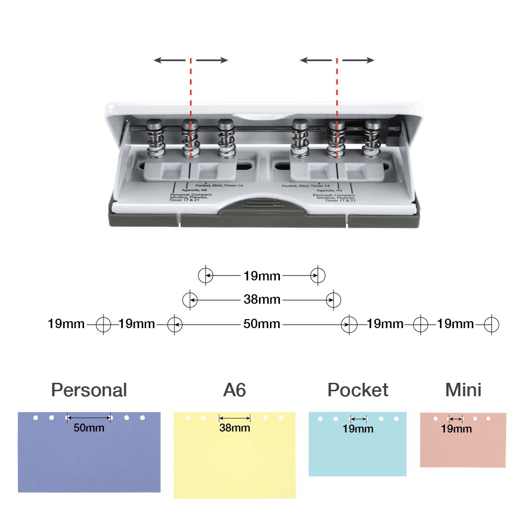 Adjustable 6-Hole Organiser/ Diary Punch - Silver - immagine 6