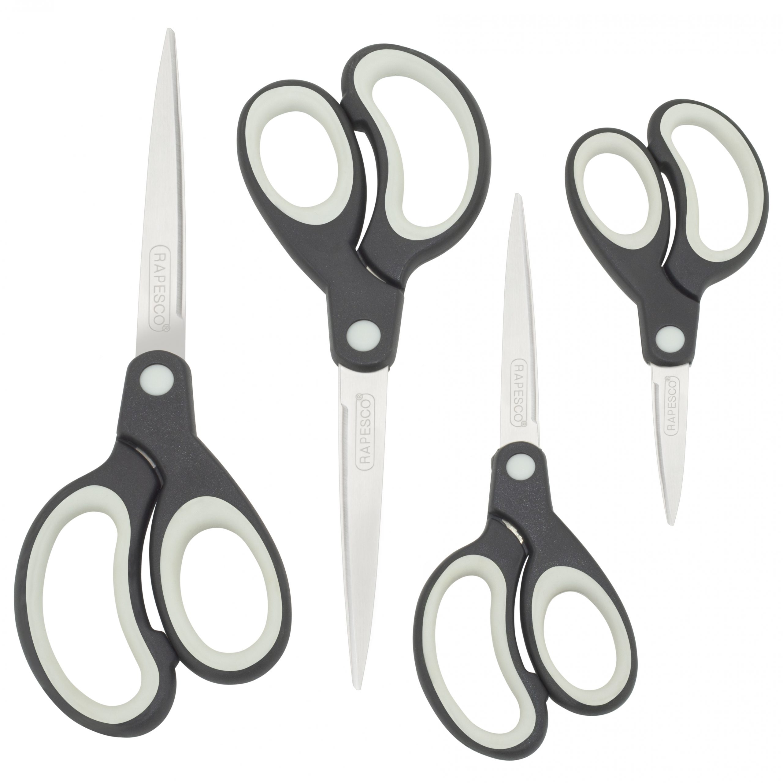 Soft Grip Handle Scissors - Black/Grey - Set of 4 - Rapesco Worldwide