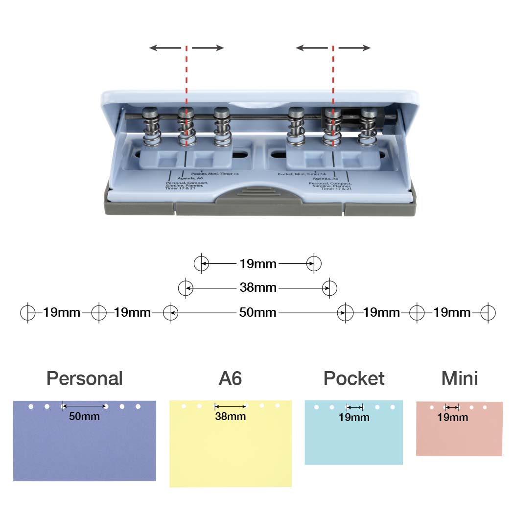 Adjustable 6-Hole Organiser/ Diary Punch - Powder Blue - immagine 2