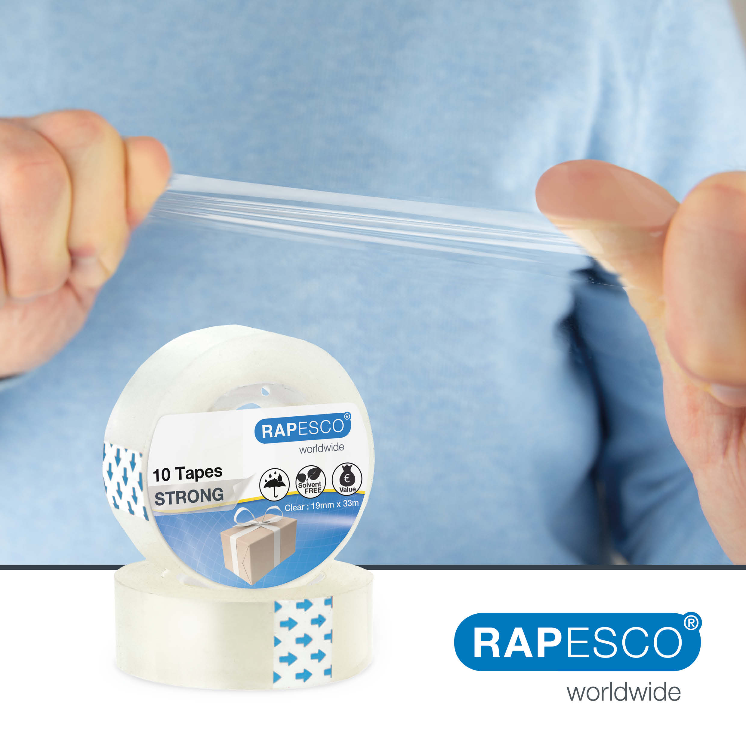Business Pack: 10 Strong Adhesive Tape Rolls 19 mm x 33 m - Clear - immagine 3