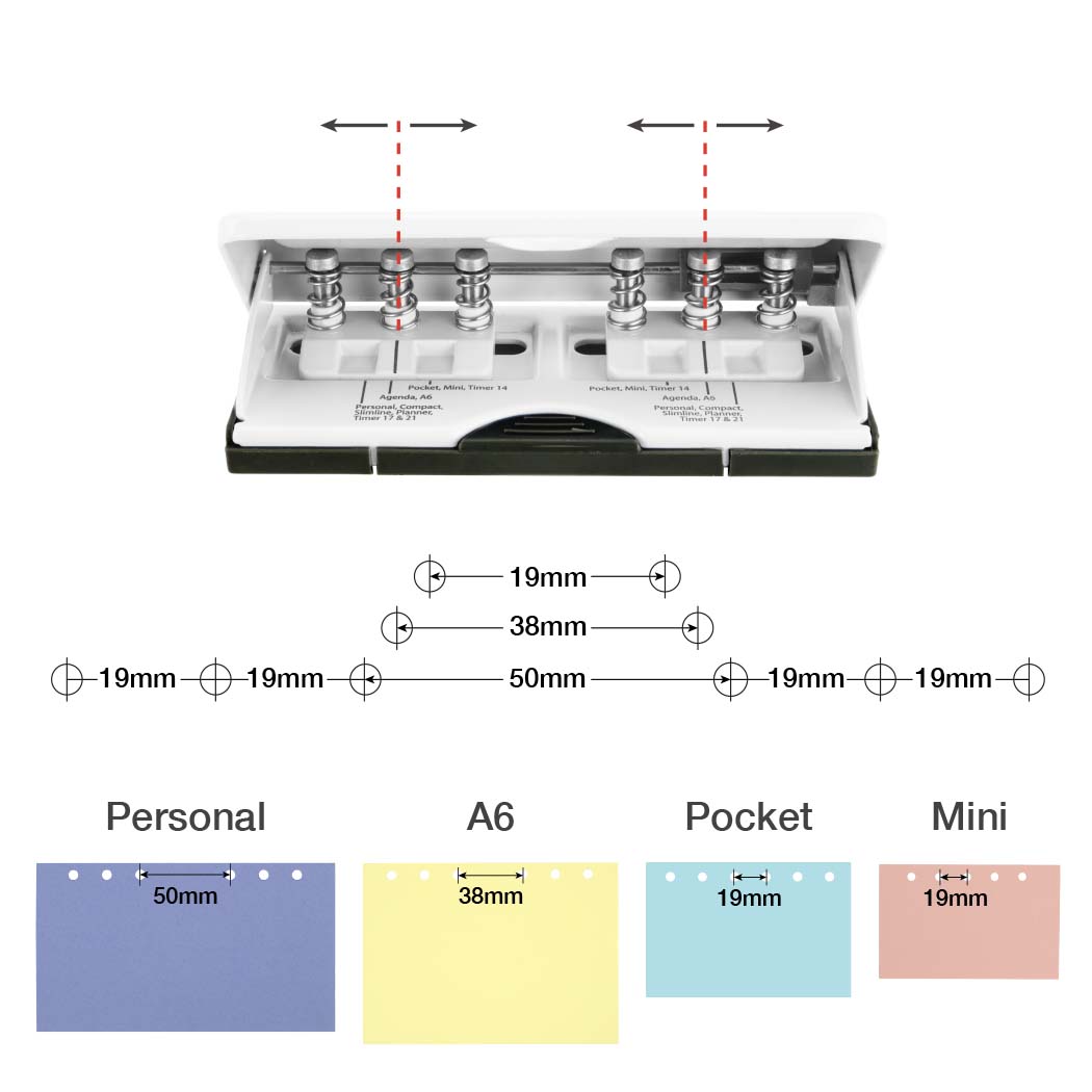 Adjustable 6-Hole Organiser/ Diary Punch - White - immagine 3