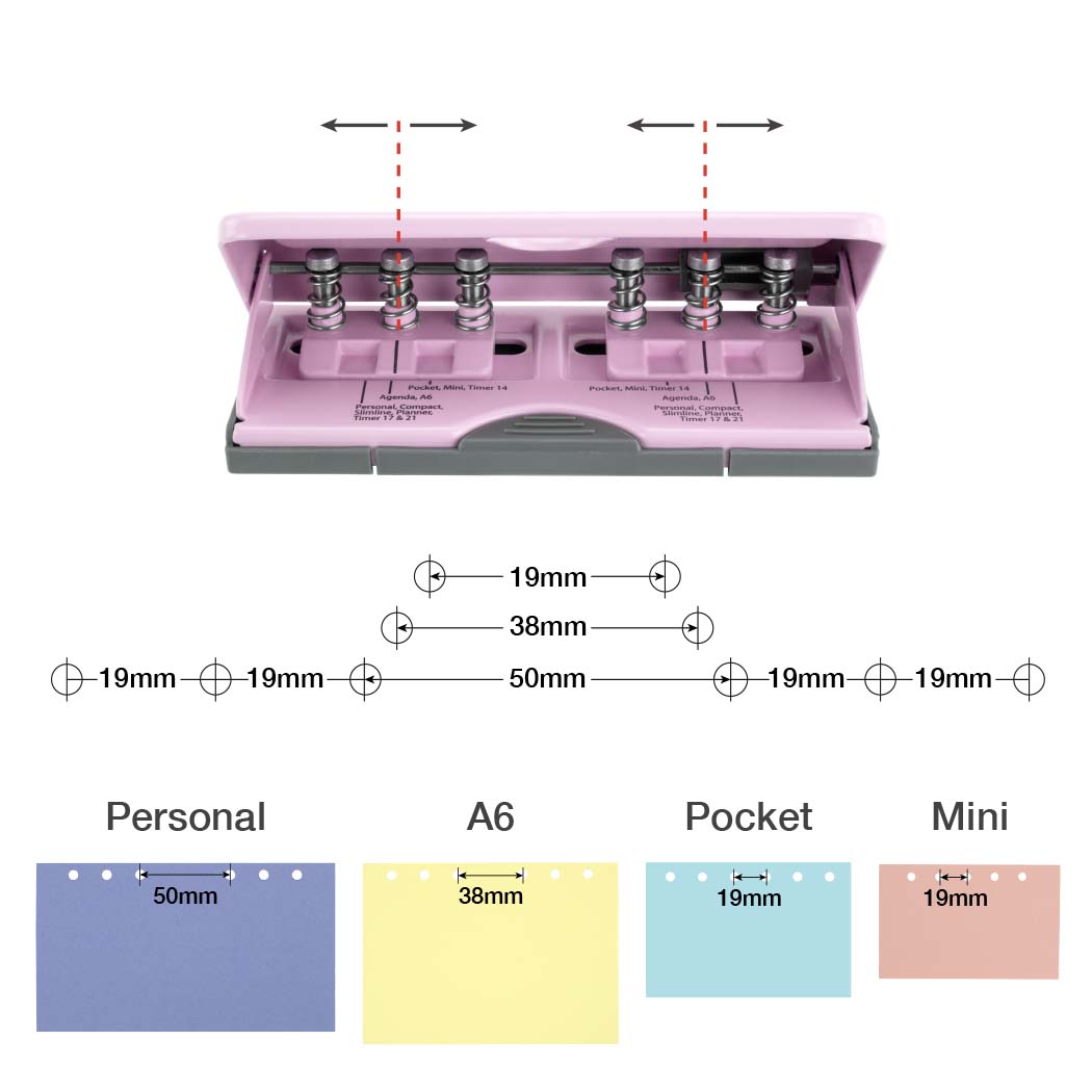 Adjustable 6-Hole Organiser/ Diary Punch - Candy Pink - immagine 3